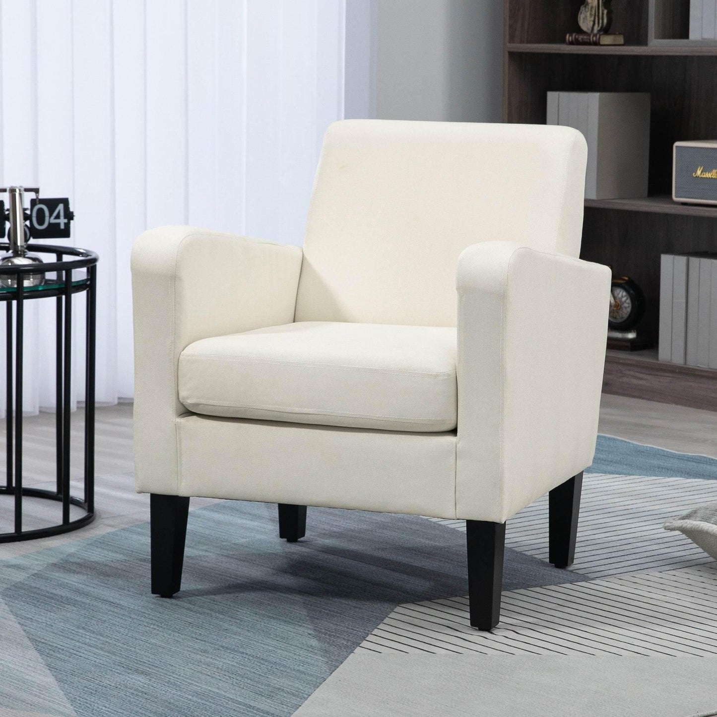 HOMCOM Set of 2 Modern Cream White Upholstered Accent Armchairs with Rubber Wood Legs for Living Room and Bedroom - ALL4U RETAILER LTD
