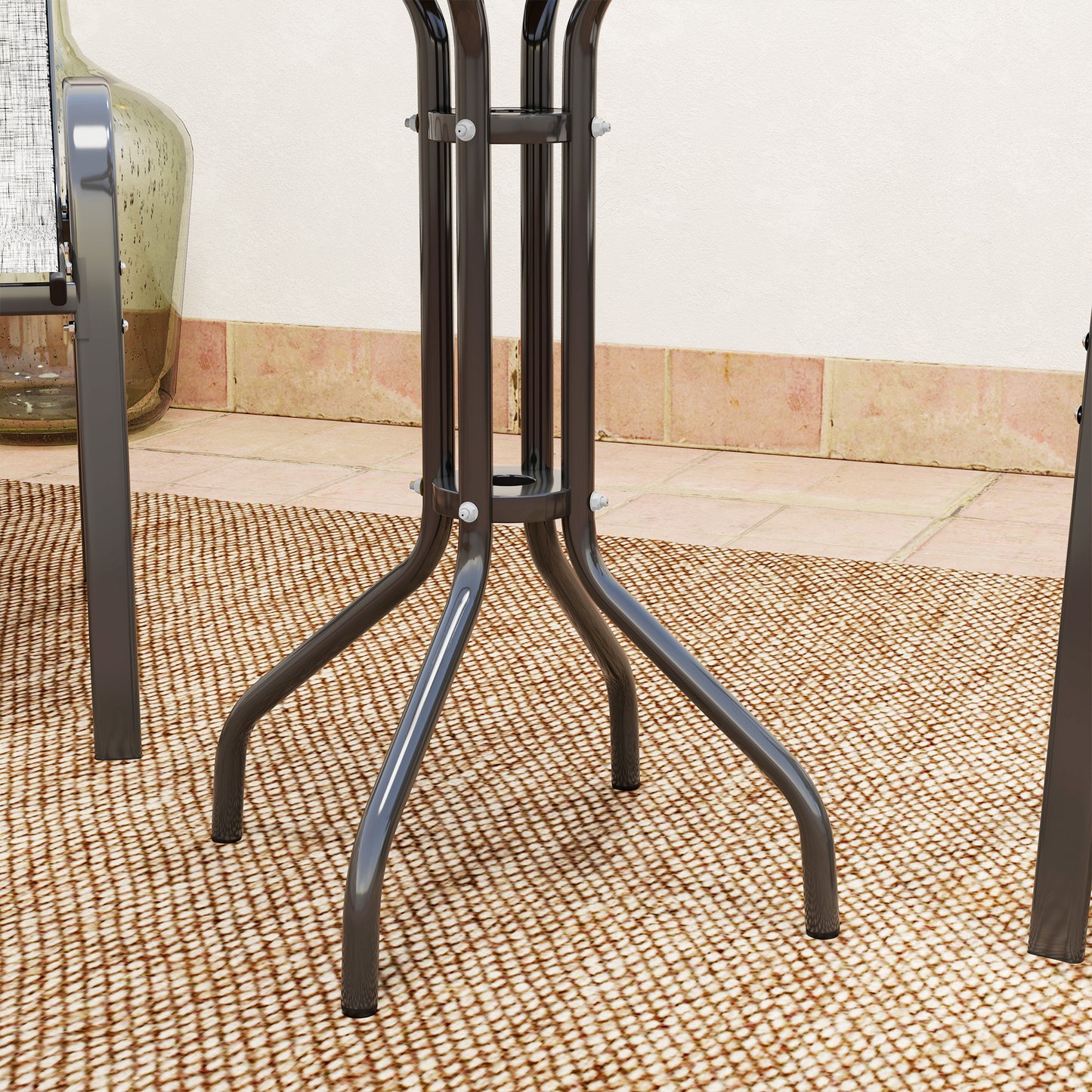 Outsunny Three Piece Outdoor Garden Set In Light Grey With Round Table And Stackable Chairs For Patio And Garden