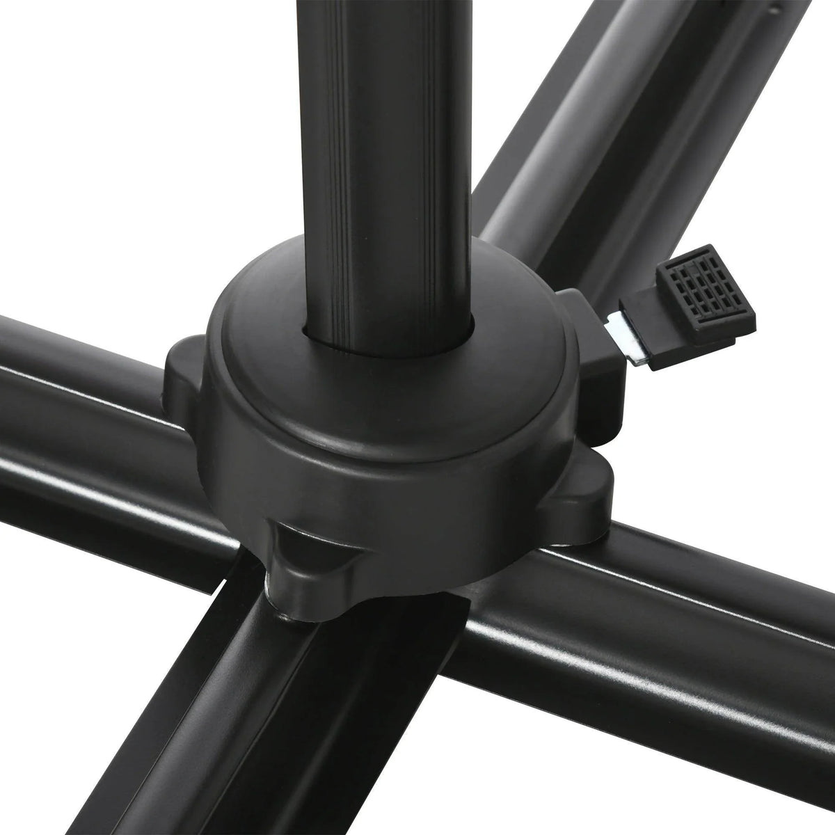 Black cantilever umbrella hub with crank post connector and rotating pole joint