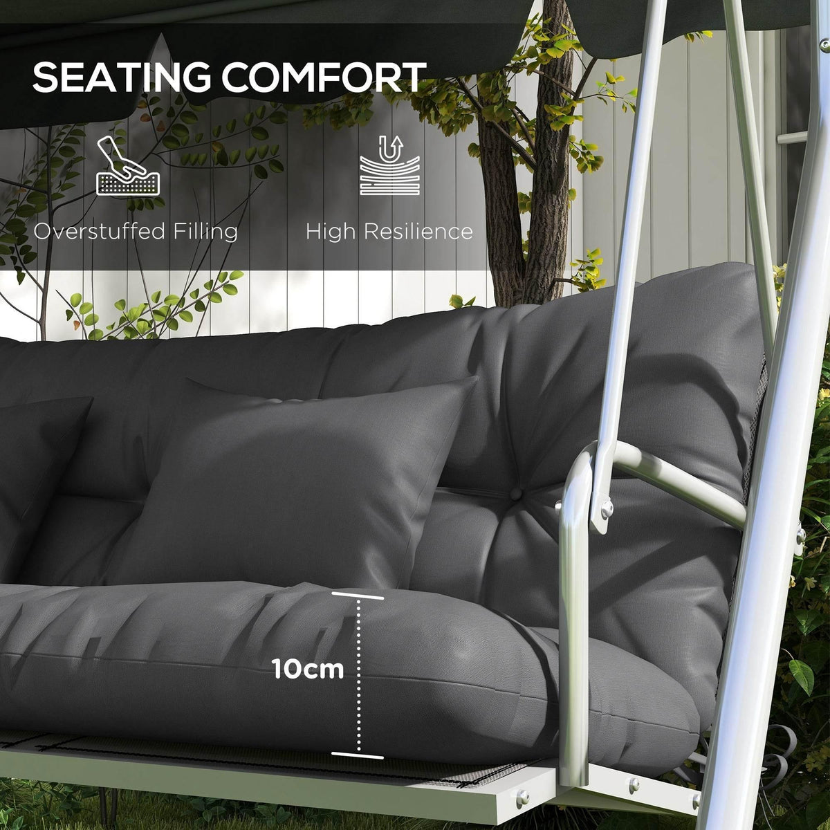 Charcoal grey overstuffed swing chair cushions with comfort padding