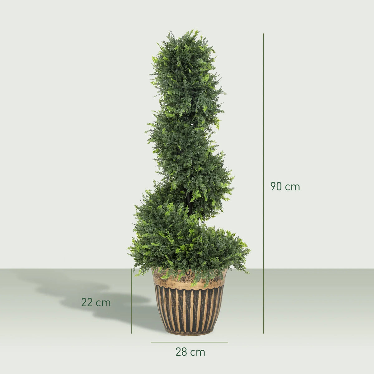 Artificial boxwood spiral topiary tree with ribbed pot, 90 cm tall