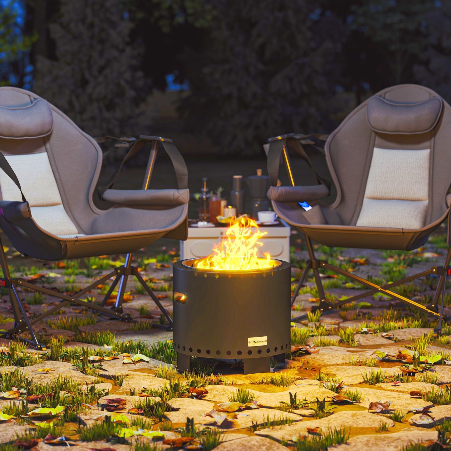 Outsunny Smokeless Powder Coated Steel Fire Pit With Poker Grey Outdoor Patio Fire Pit High Heat Resistant