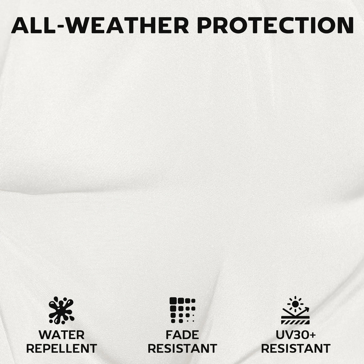 Cream white outdoor cushion pad close-up with smooth, water-repellent style fabric