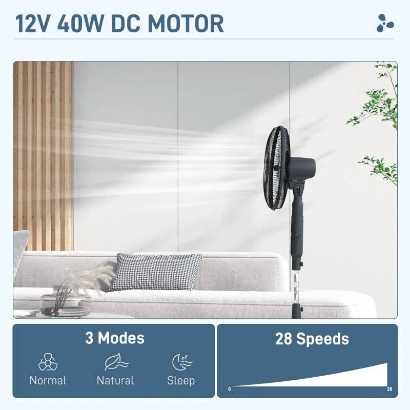 Black pedestal fan with control panel and three mode settings