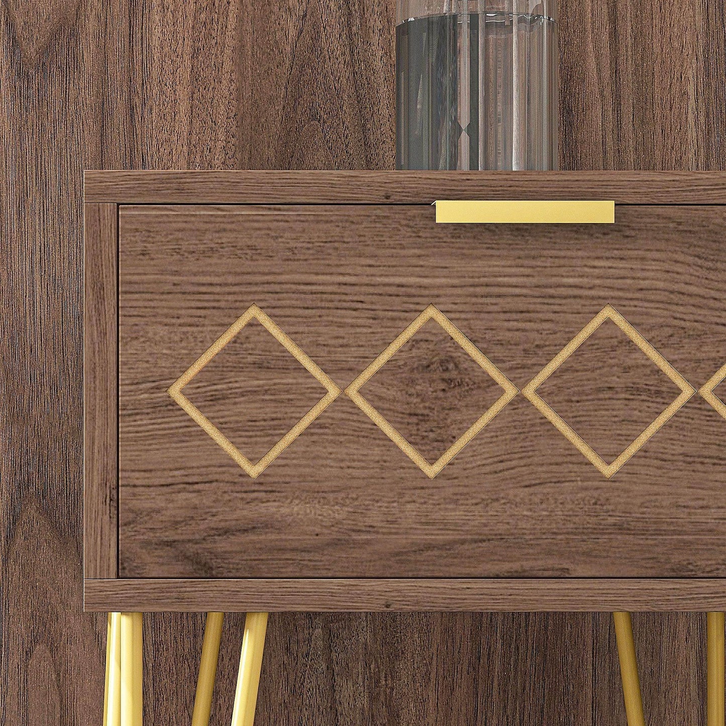 HOMCOM Modern Wooden Nightstand Set with Gold Metal Legs, 2 Drawer Bedside Table - ALL4U RETAILER LTD