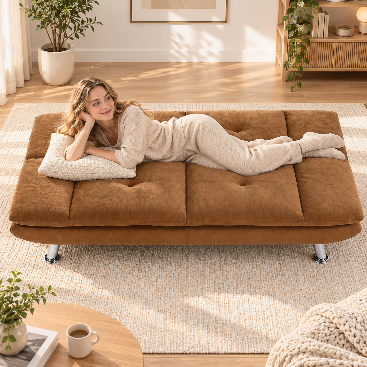 HOMCOM Convertible Sofa Bed, 3 Seater Futon Sofa with Adjustable Backrest, Wide Seat for Living Room, Small Space, Brown