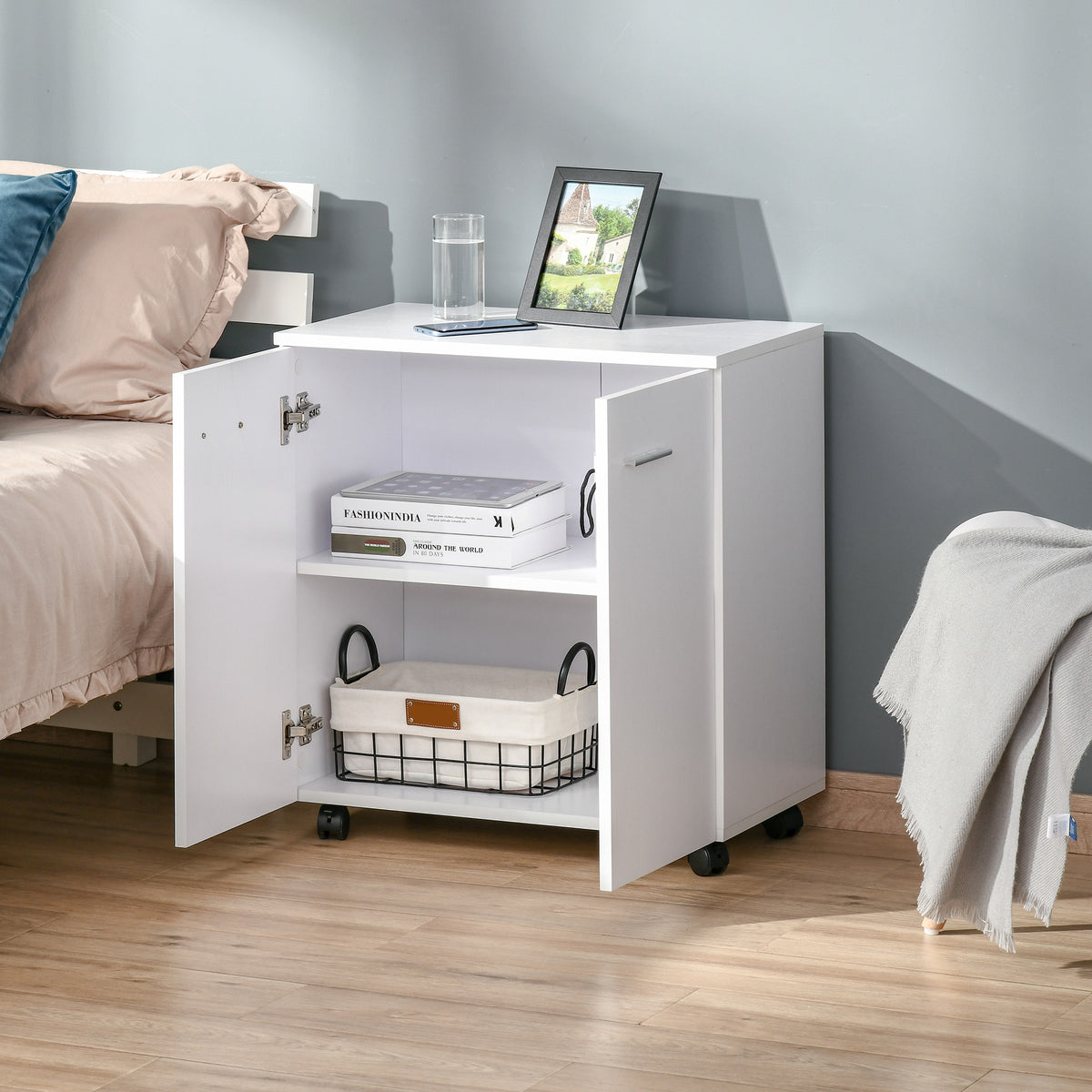 Homcom Mobile Sideboard Cabinet With Two Doors And Internal Shelf White