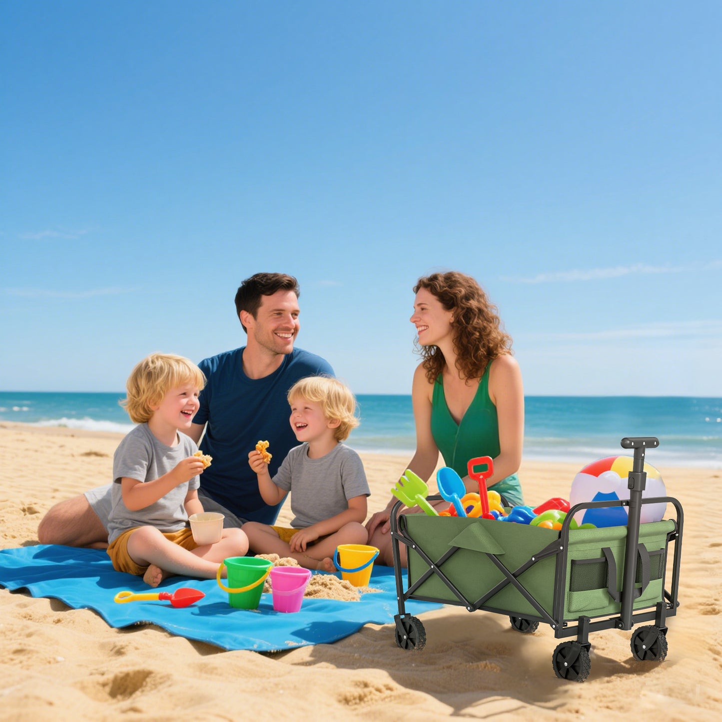 Outsunny 62L Festival Trolley On Wheels Garden Folding Cart Adjustable Handle 120Kg Heavy Duty Collapsible Wagon