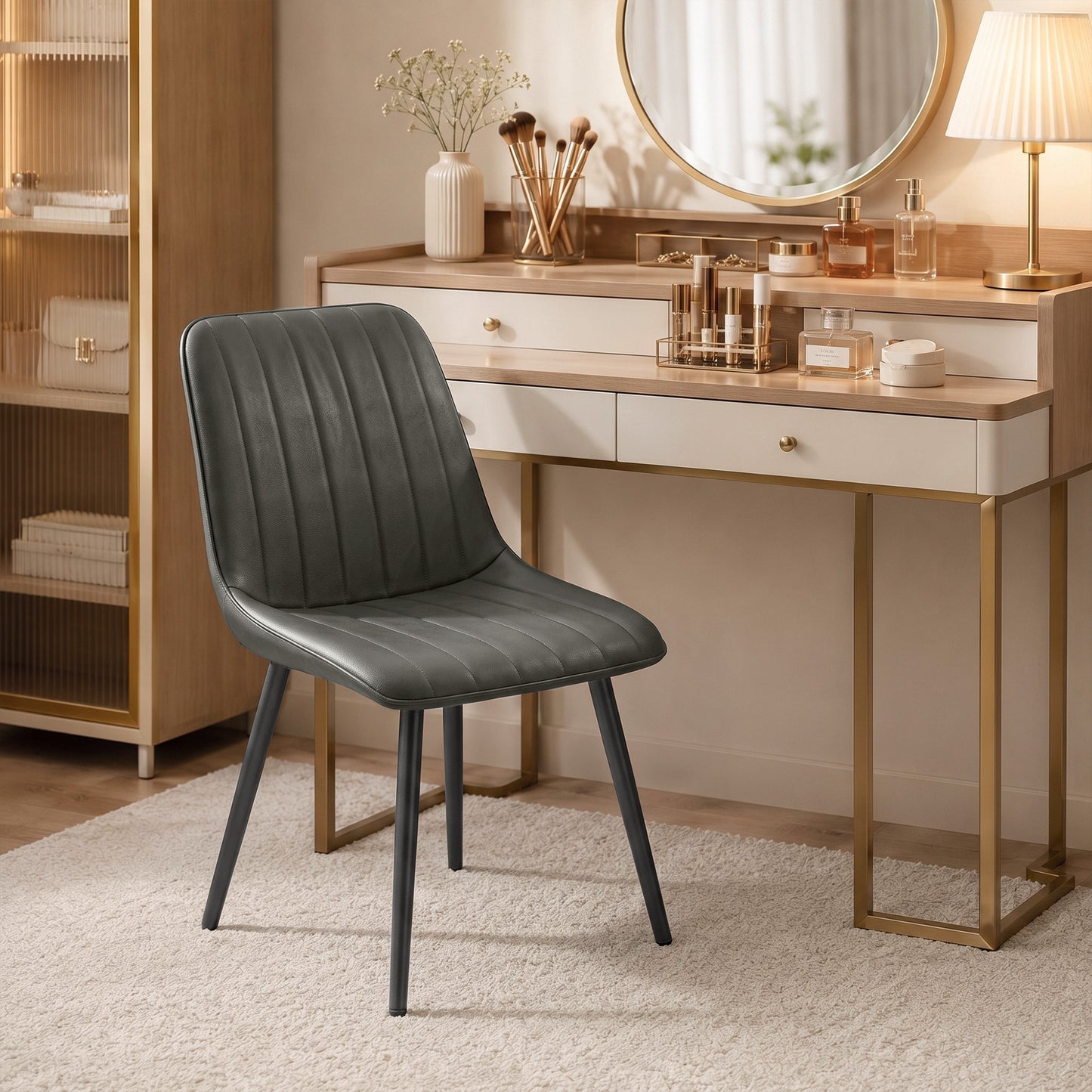 Homcom Faux Leather Dining Chairs Set Of Two With Metal Legs Grey