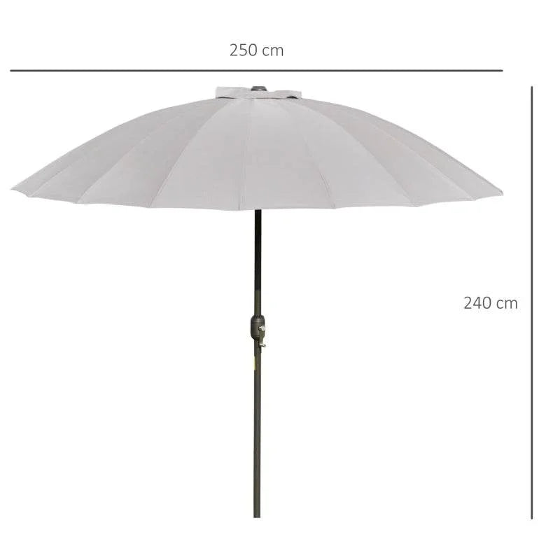 Light grey tilting patio parasol with black pole and 250 cm canopy size