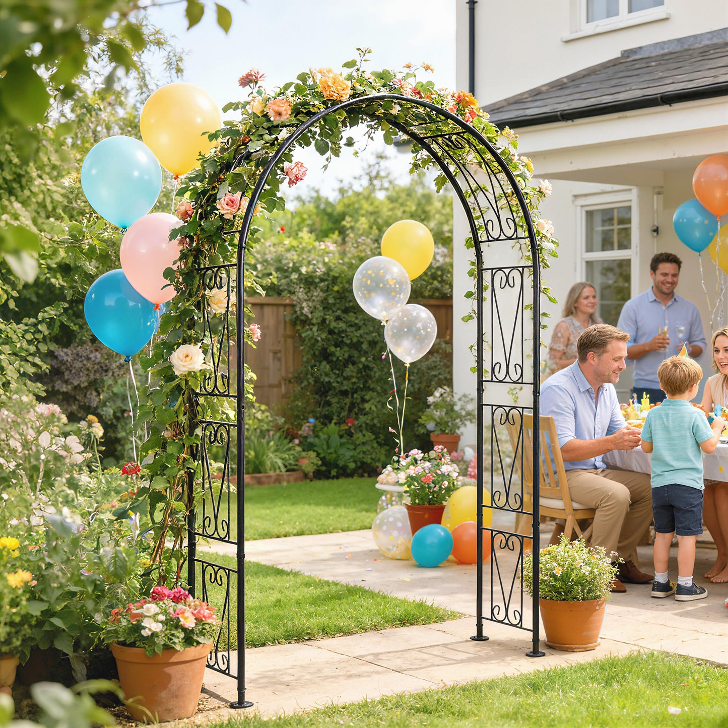 Outsunny Garden Arch Arbour Trellis For Climbing Plants Rose Arch Wedding Garden Decoration 155x40x246 cm Black