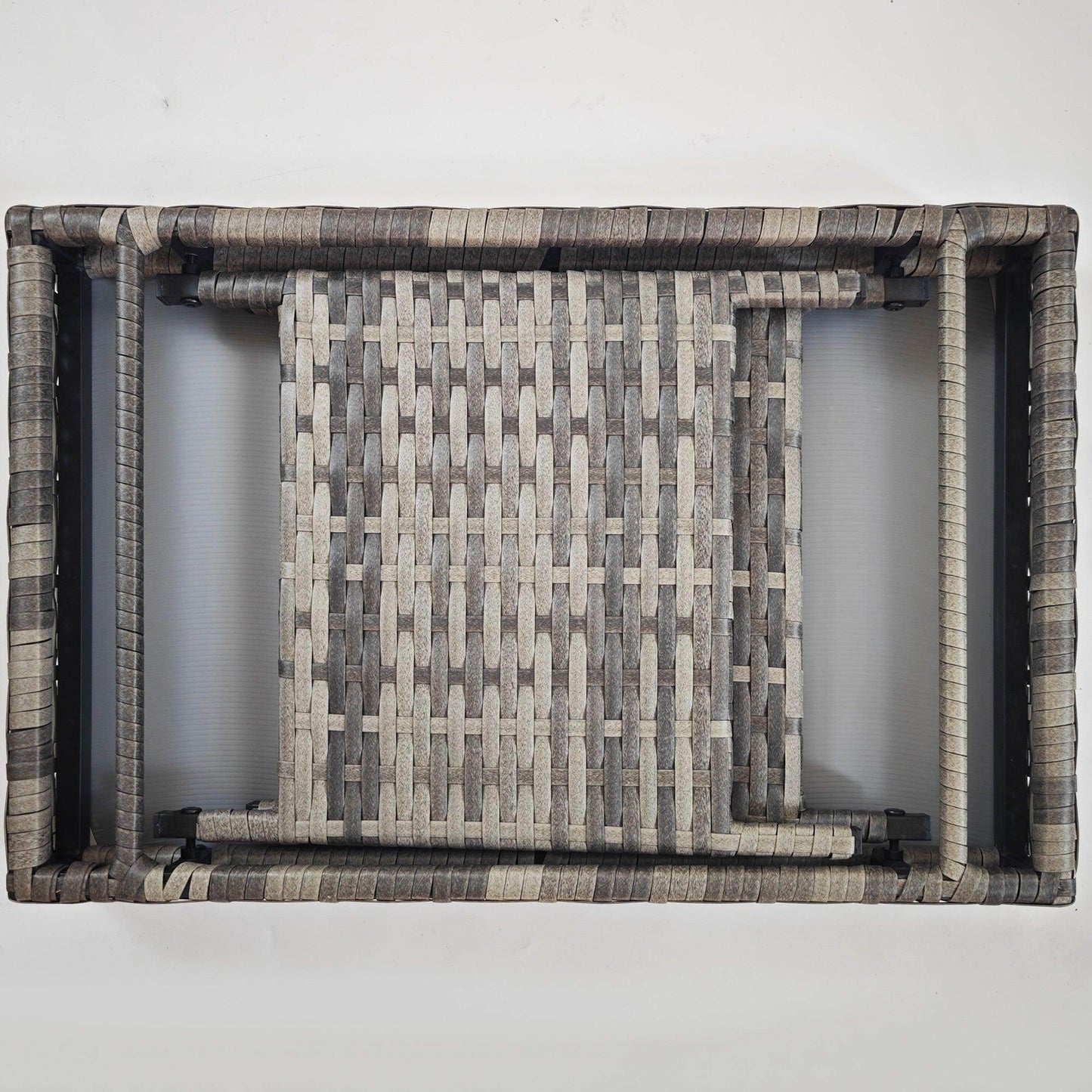 Outsunny Foldable Outdoor Coffee Table, Metal Frame Rattan Side Table, Coffee Table Side Table for Lawn, Garden, Mixed Grey - ALL4U RETAILER LTD