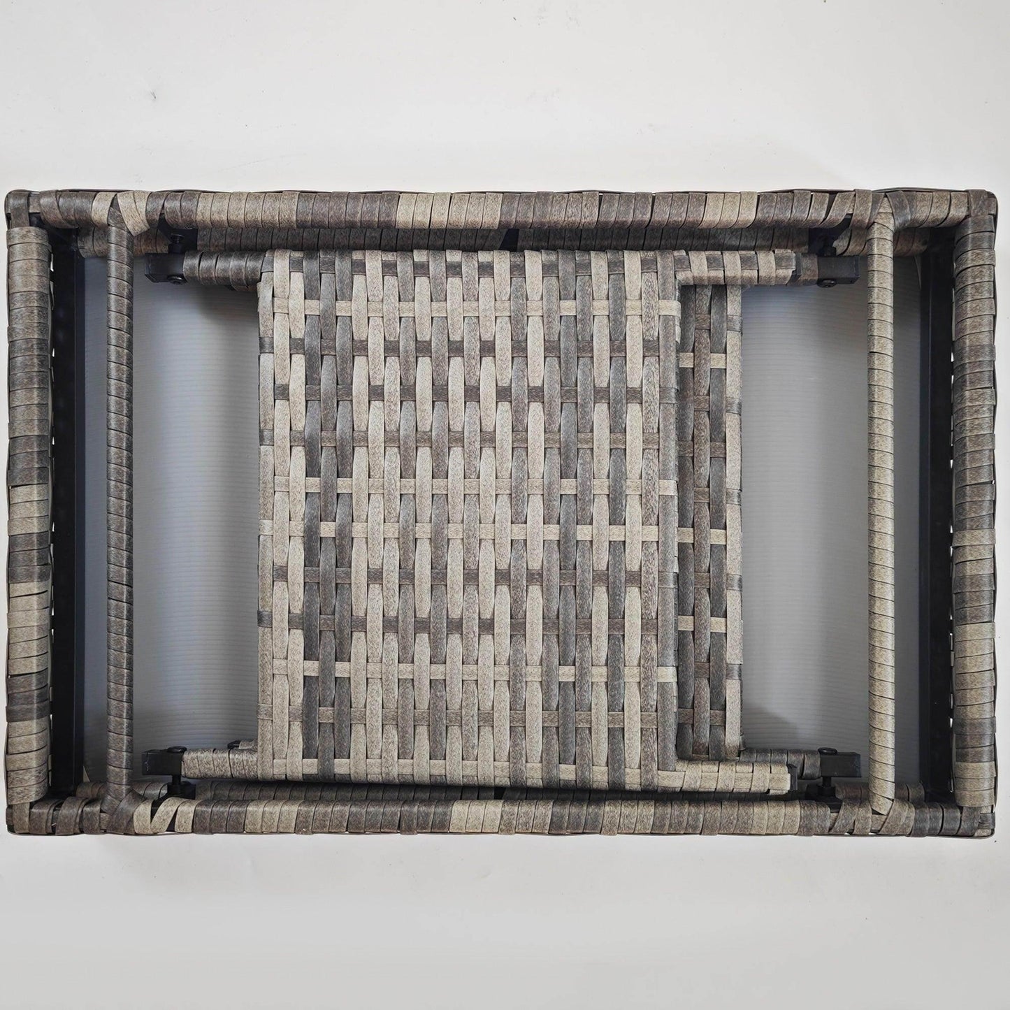 Outsunny Foldable Outdoor Coffee Table, Metal Frame Rattan Side Table, Coffee Table Side Table for Lawn, Garden, Mixed Grey - ALL4U RETAILER LTD