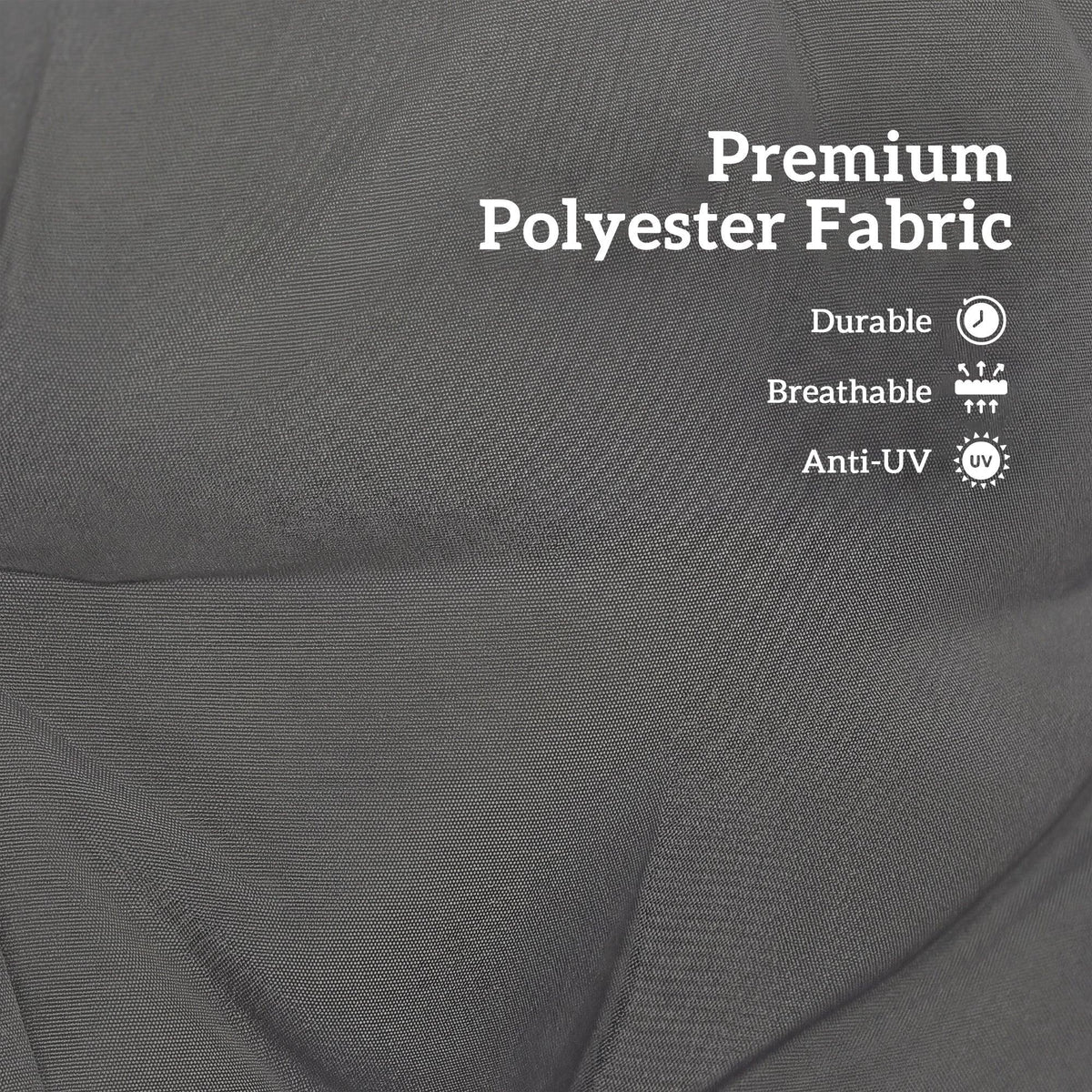 Close-up of dark gray woven fabric with tufted seam pattern