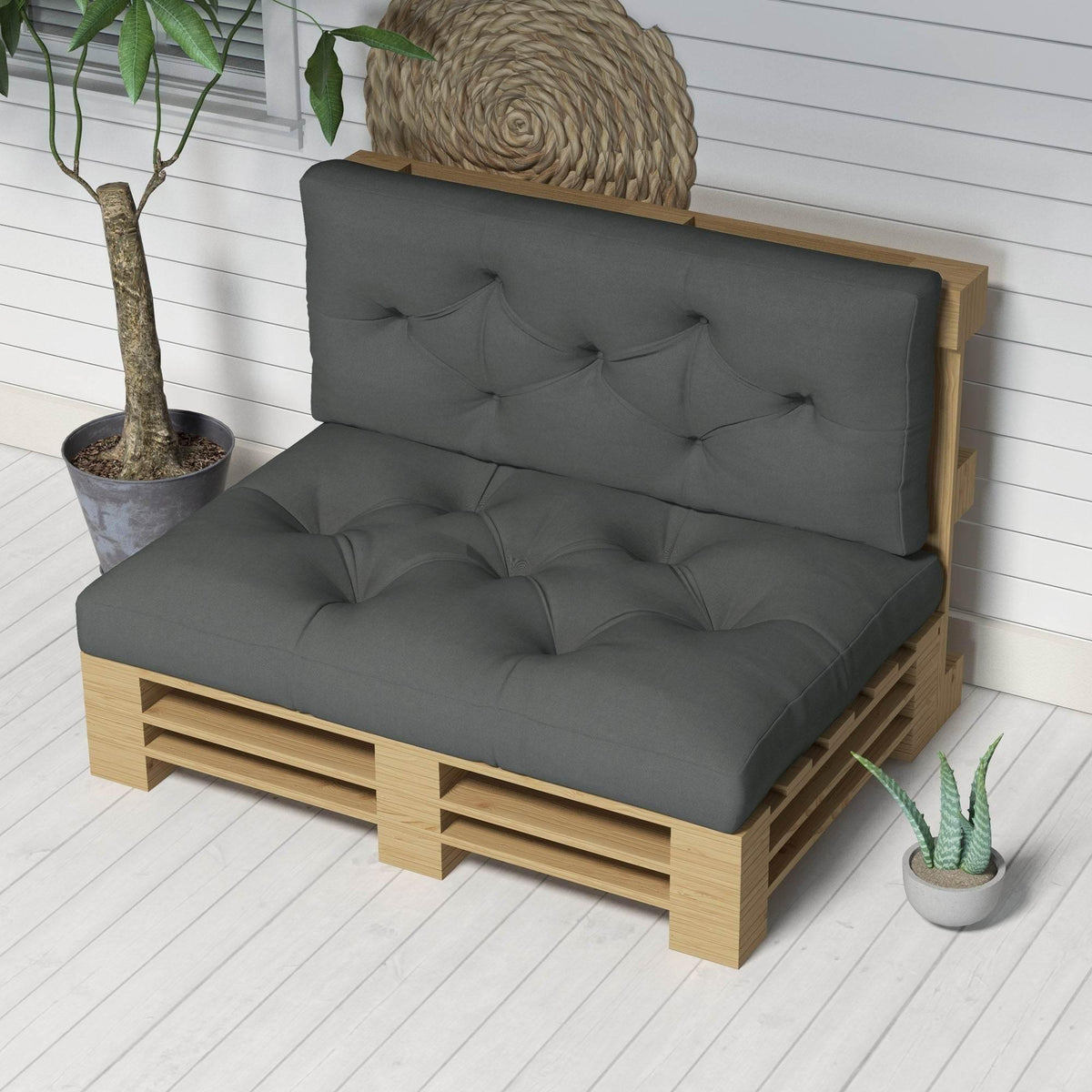 Grey patio chair replacement cushion set with tufted backrest and seat pad