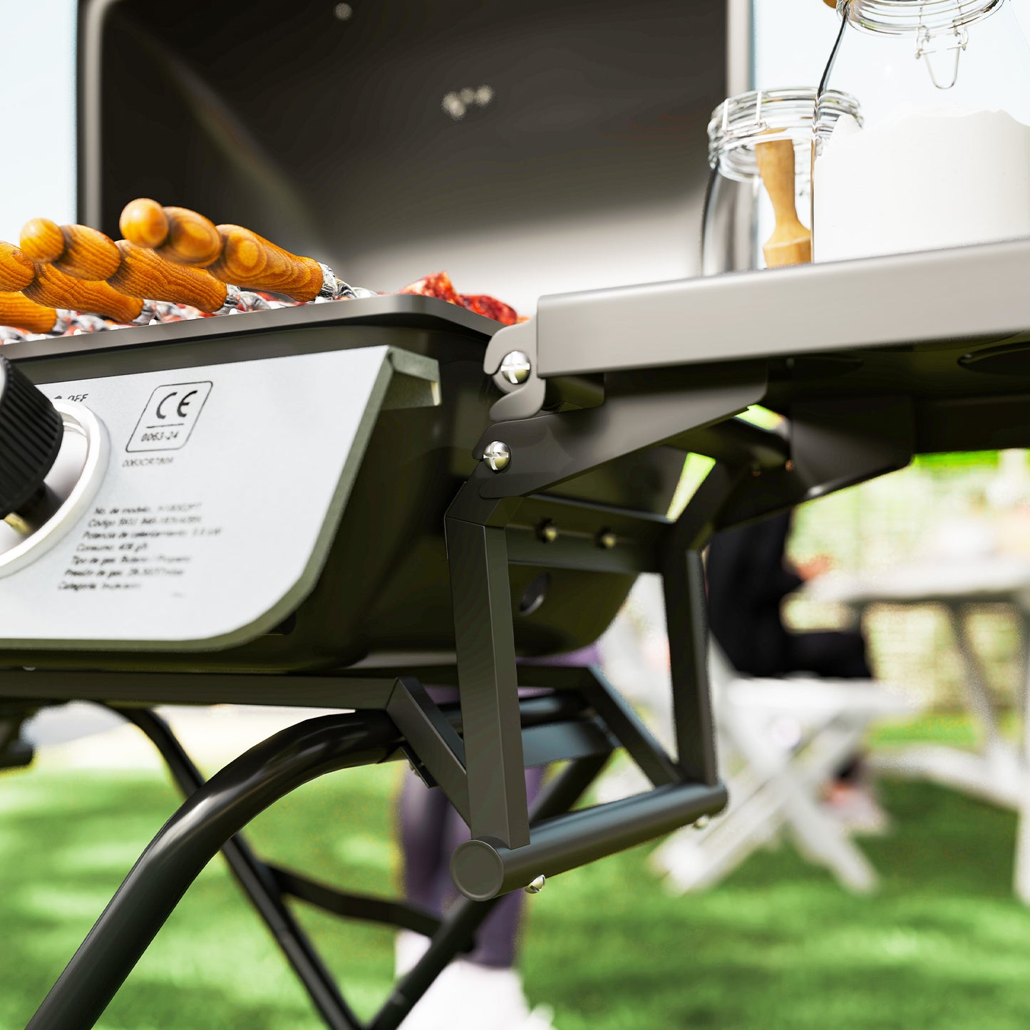 Outsunny Two Burner Portable Suitcase Gas Grill With Piezo Ignition And Side Tables Black