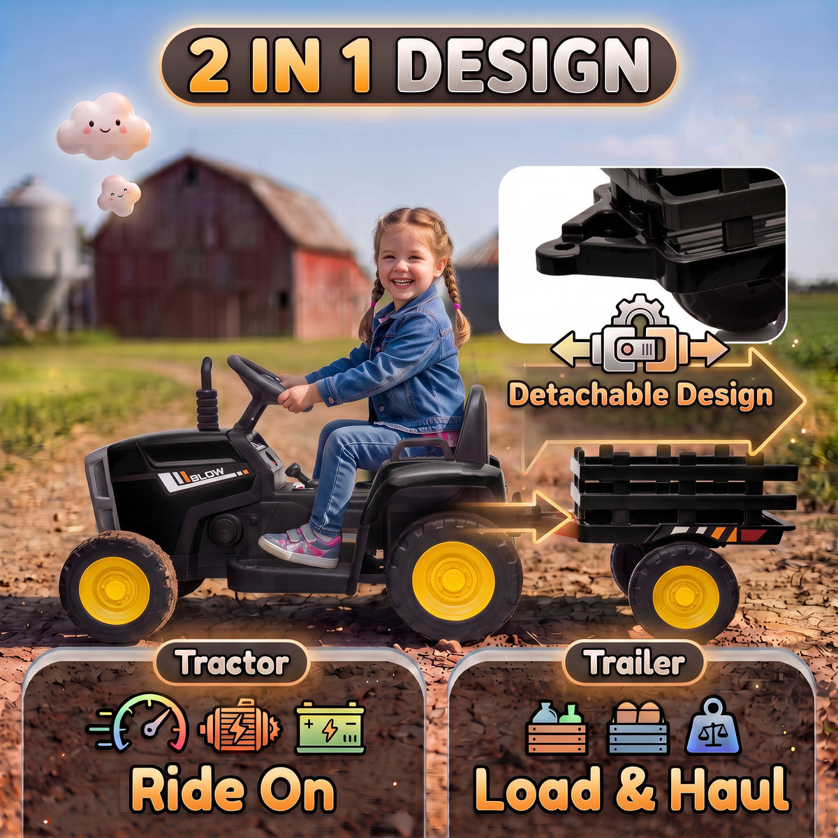 HOMCOM 12V Kids Electric Ride On Tractor With Remote And Trailer