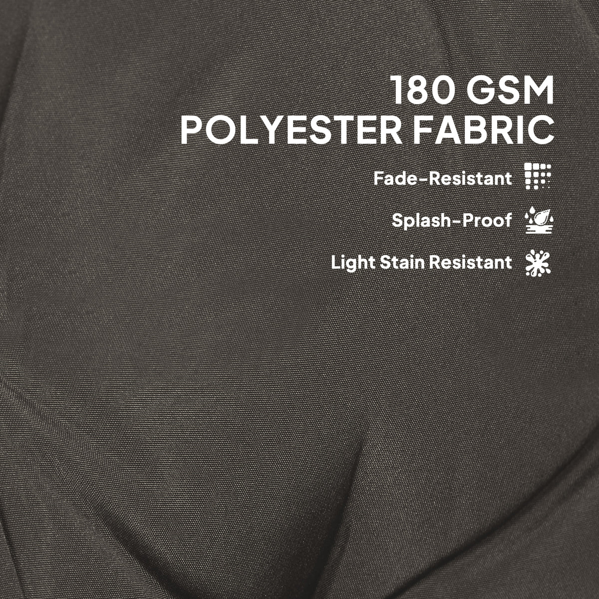 Charcoal grey polyester cushion fabric panel, textured weave, fade-resistant