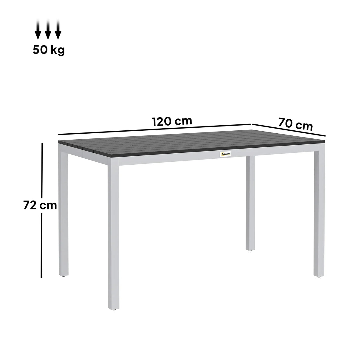 Outdoor dining table with black slatted top, 120x70 cm size view