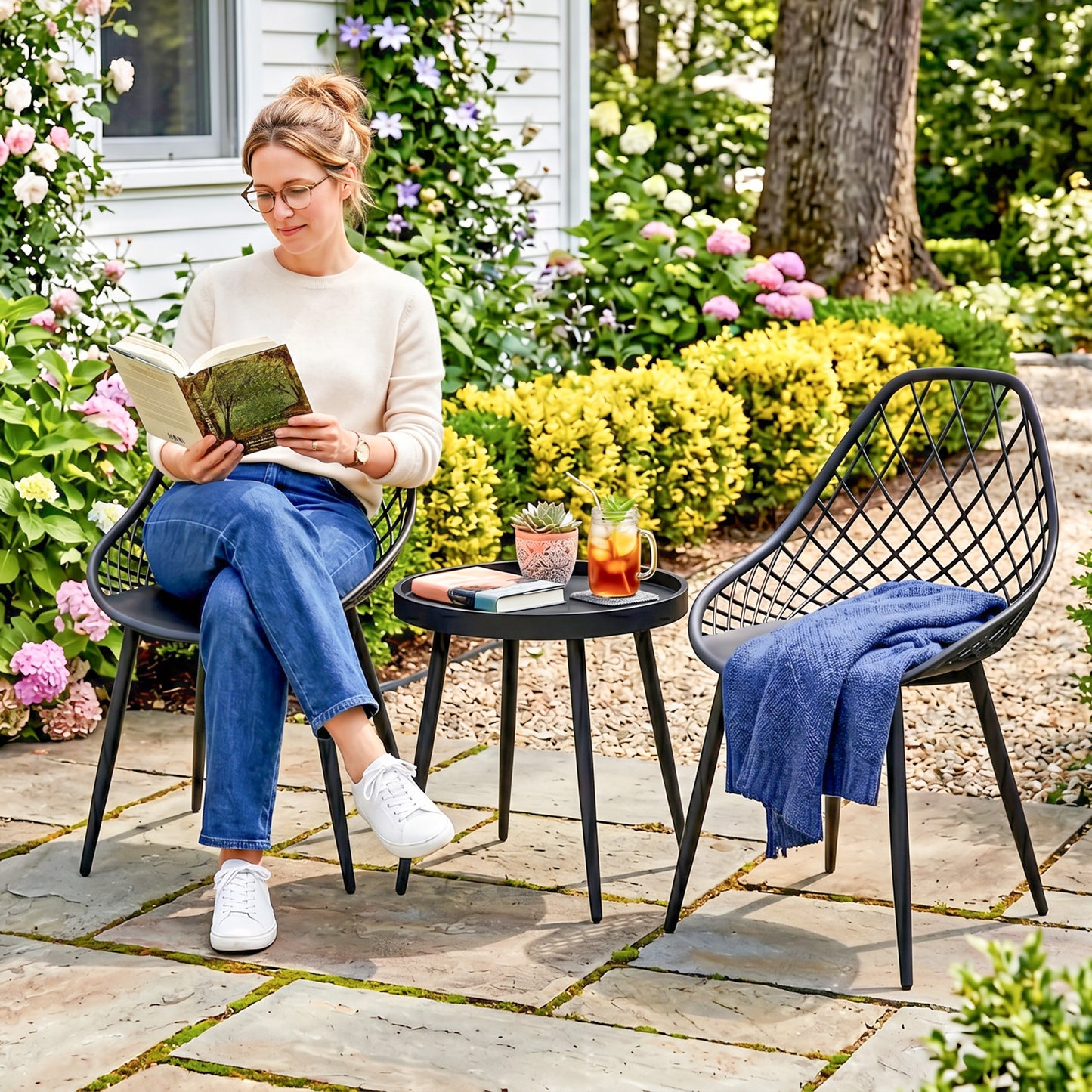 Outsunny 3 Piece Outdoor Bistro Set With 2 Chairs And Round Table For Garden Balcony Porch Black