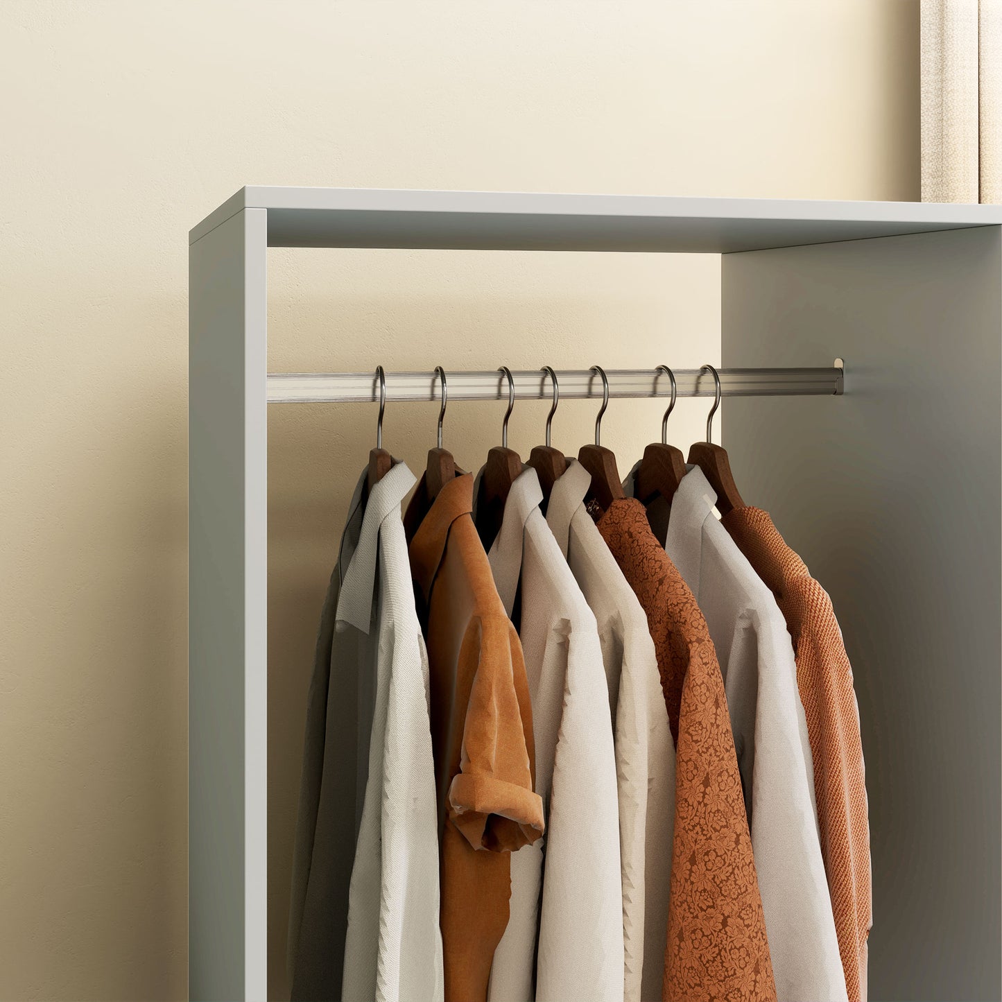 HOMCOM Open Wardrobe On Wheels With Hanging Rail And 2 Shelves Grey Mobile Garment Rack For Cloakroom And Hallway