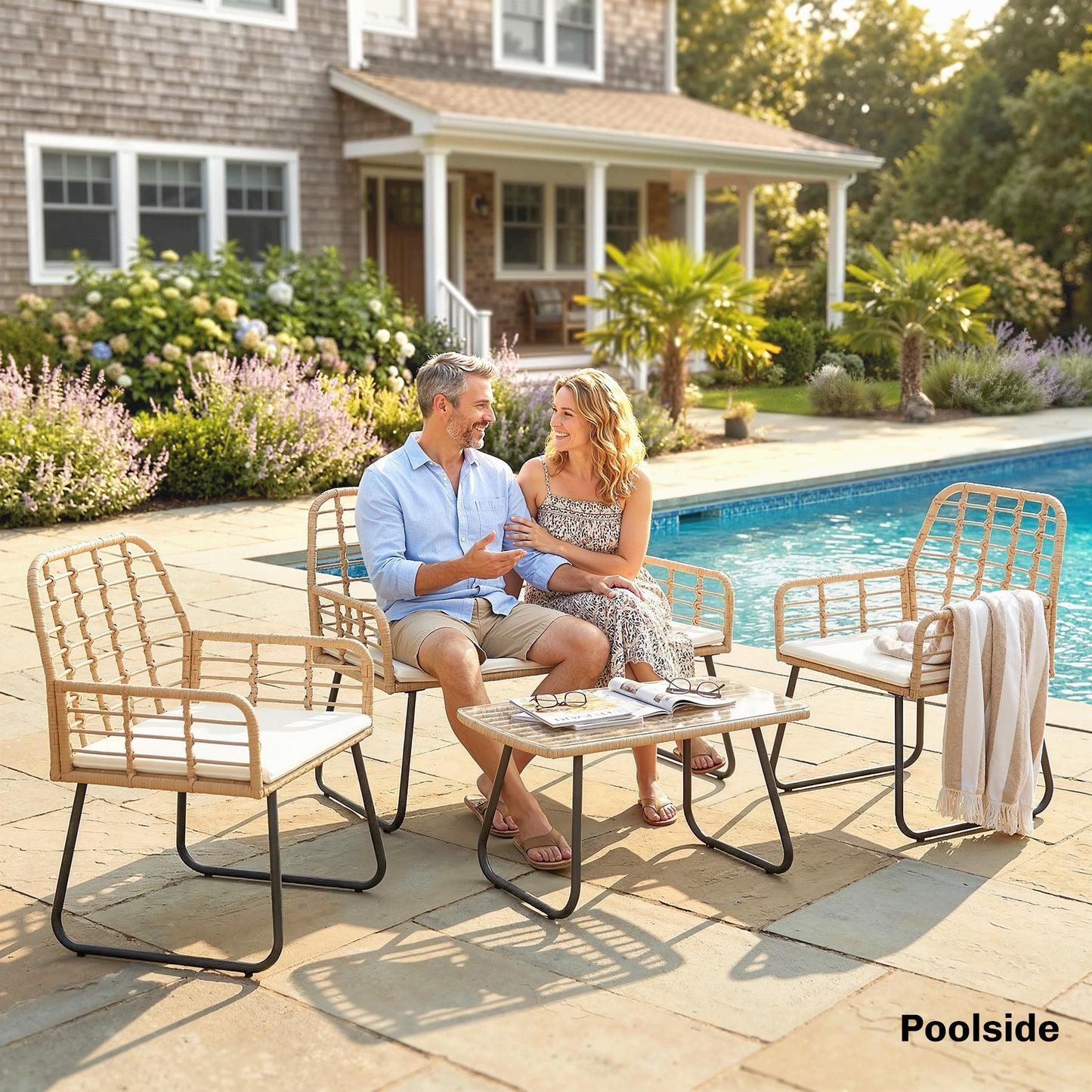 Outsunny 4 Piece Rattan Garden Set Outdoor Patio Furniture With Loveseat Armchairs And Coffee Table