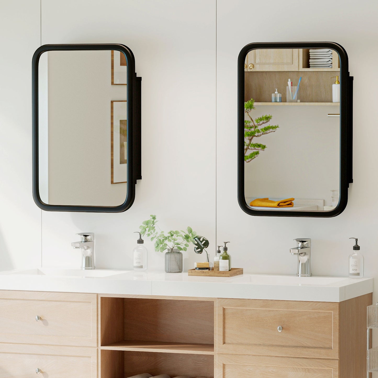 HOMCOM Bathroom Wall Cabinet With Tempered Mirror And Metal Frame For Bathroom Storage 3 Shelves Black