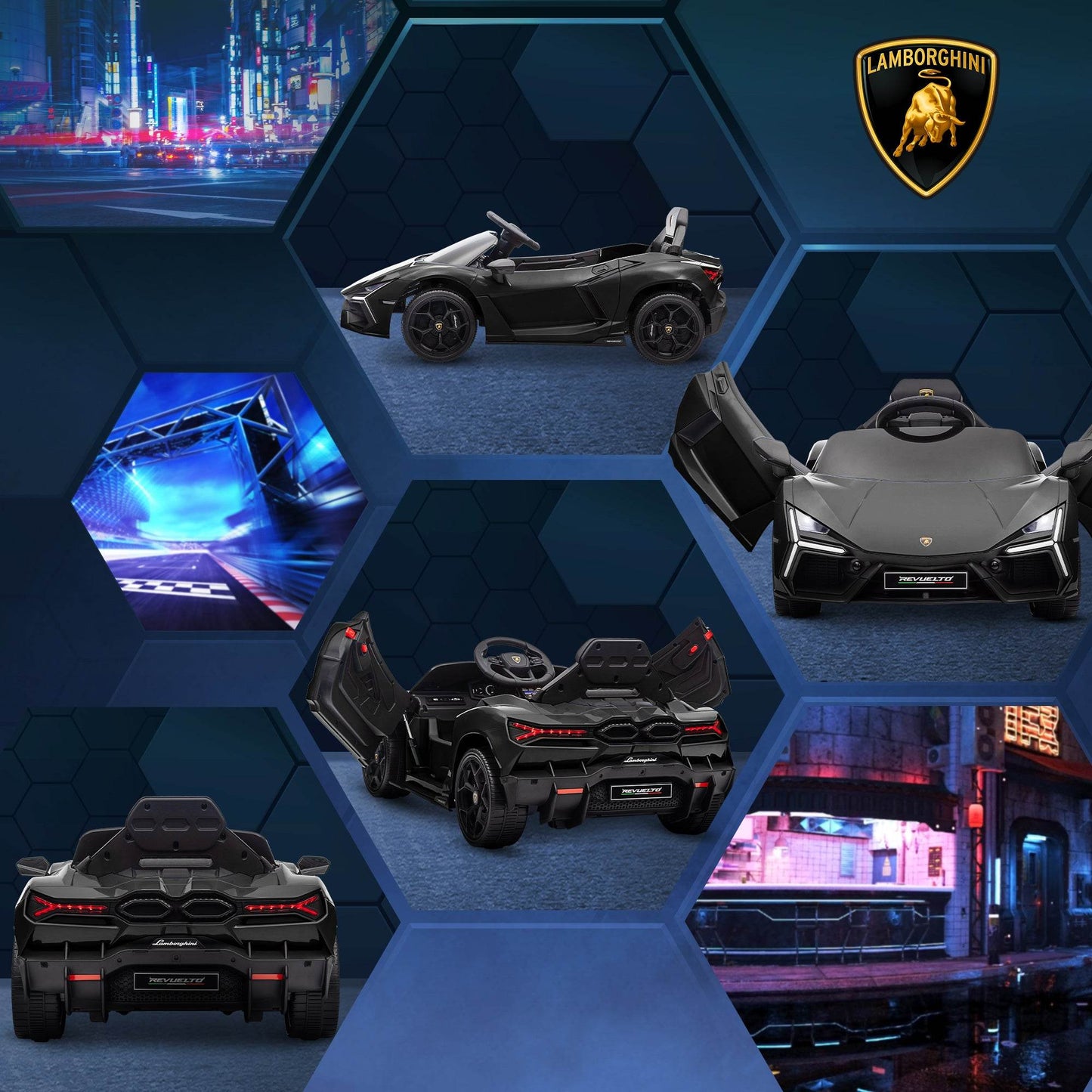 AIYAPLAY Licensed Lamborghini Revuelto 12V Kids Ride-On Car with Butterfly Doors, Remote Control & Suspension - Black - ALL4U RETAILER LTD