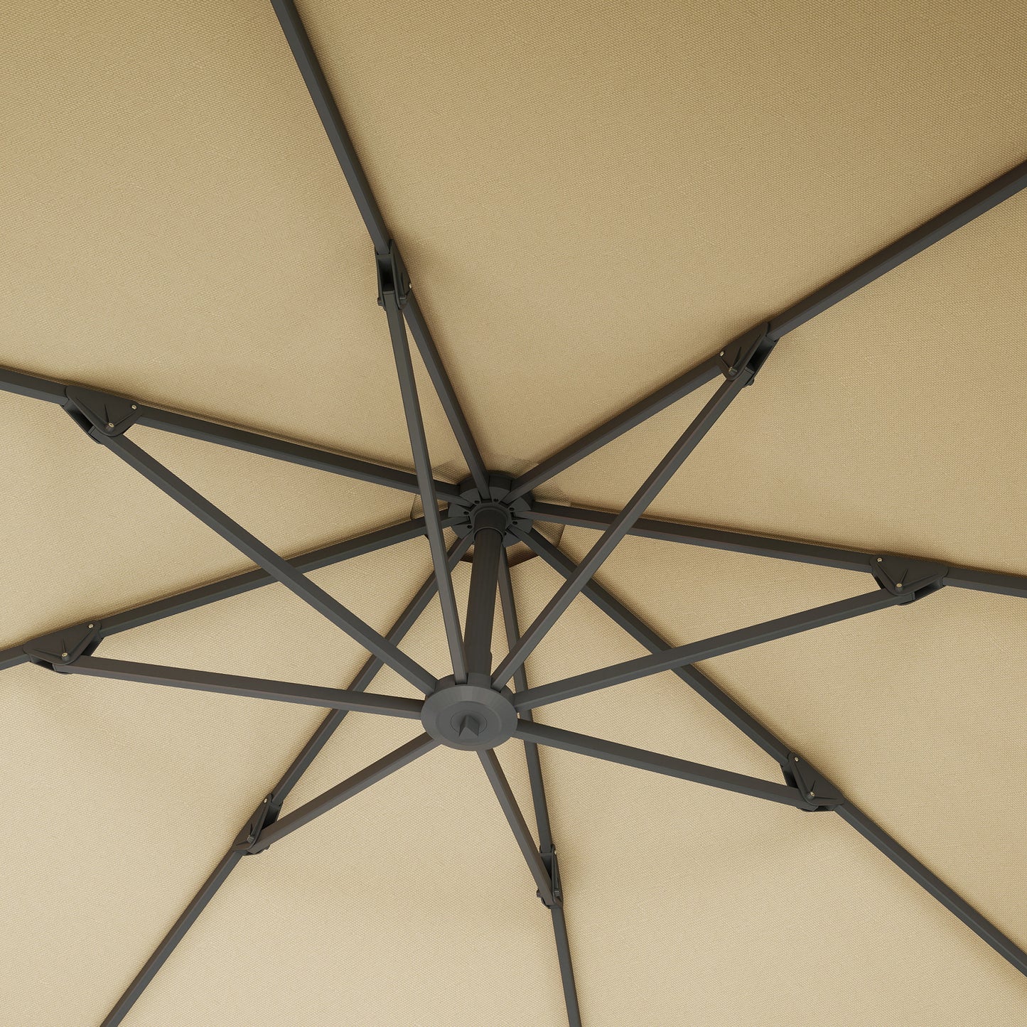 Outsunny 3M Garden Cantilever Parasol With Crank Round Umbrella Aluminium Frame Cross Base 360 Rotation Khaki