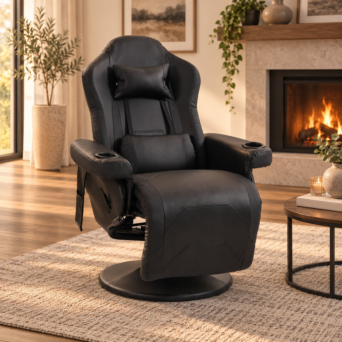 HOMCOM PU Leather Manual Recliner Chair With Adjustable Footrest