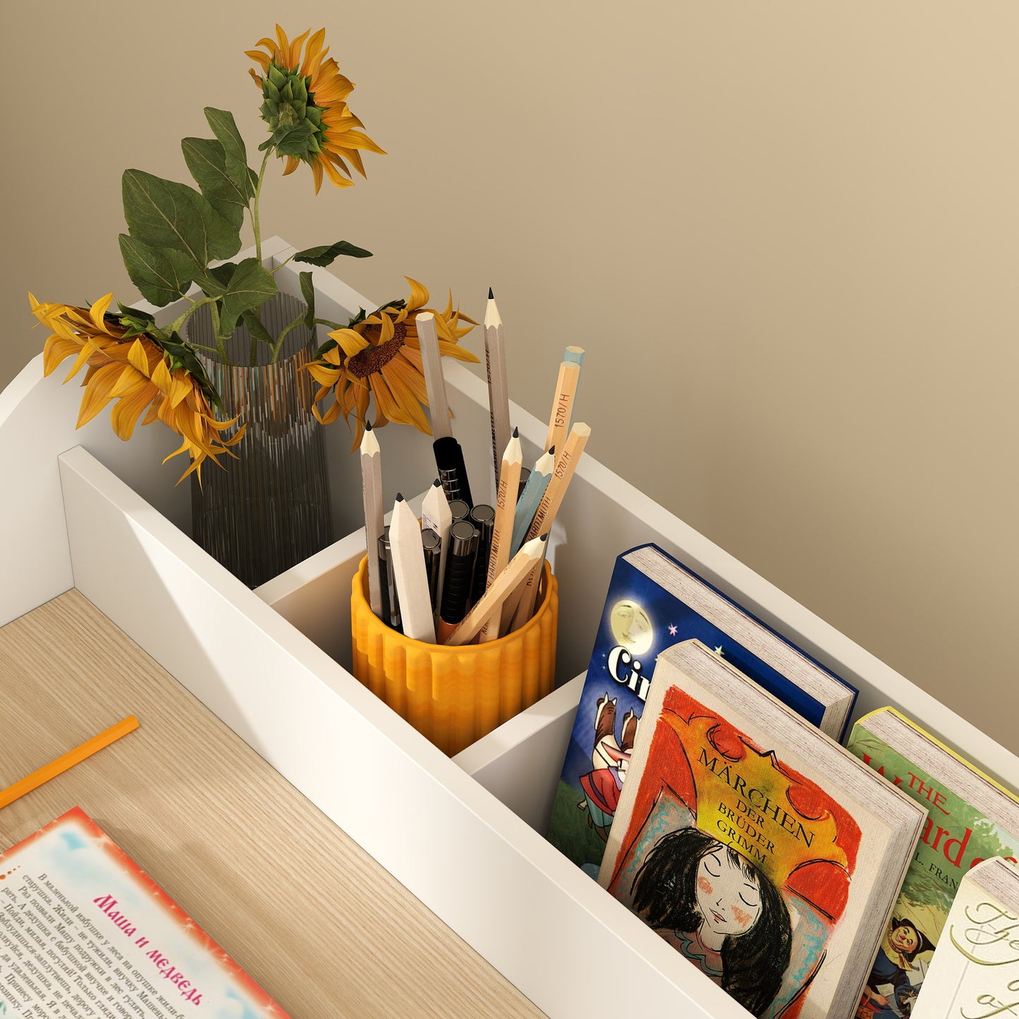 AIYAPLAY Kids Desk And Chair Set With Storage Shelves For Study Room Ideal Gift For Three To Eight Years Natural