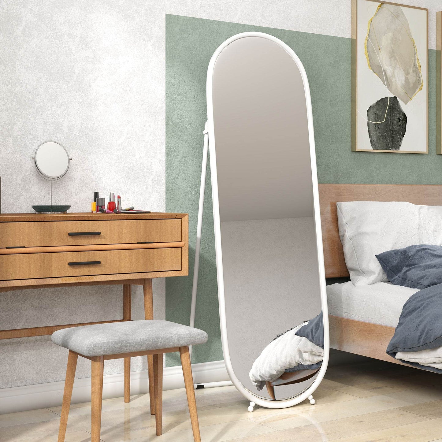 HOMCOM Elegant 40 x 160cm Oval Full Length Mirror - Versatile Floor Standing, Wall-Mounted, or Leaning Design with Shatter-Resistant Glass - ALL4U RETAILER LTD