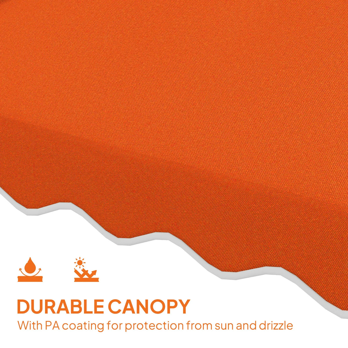 Orange wavy parasol canopy fabric close-up with scalloped edge.