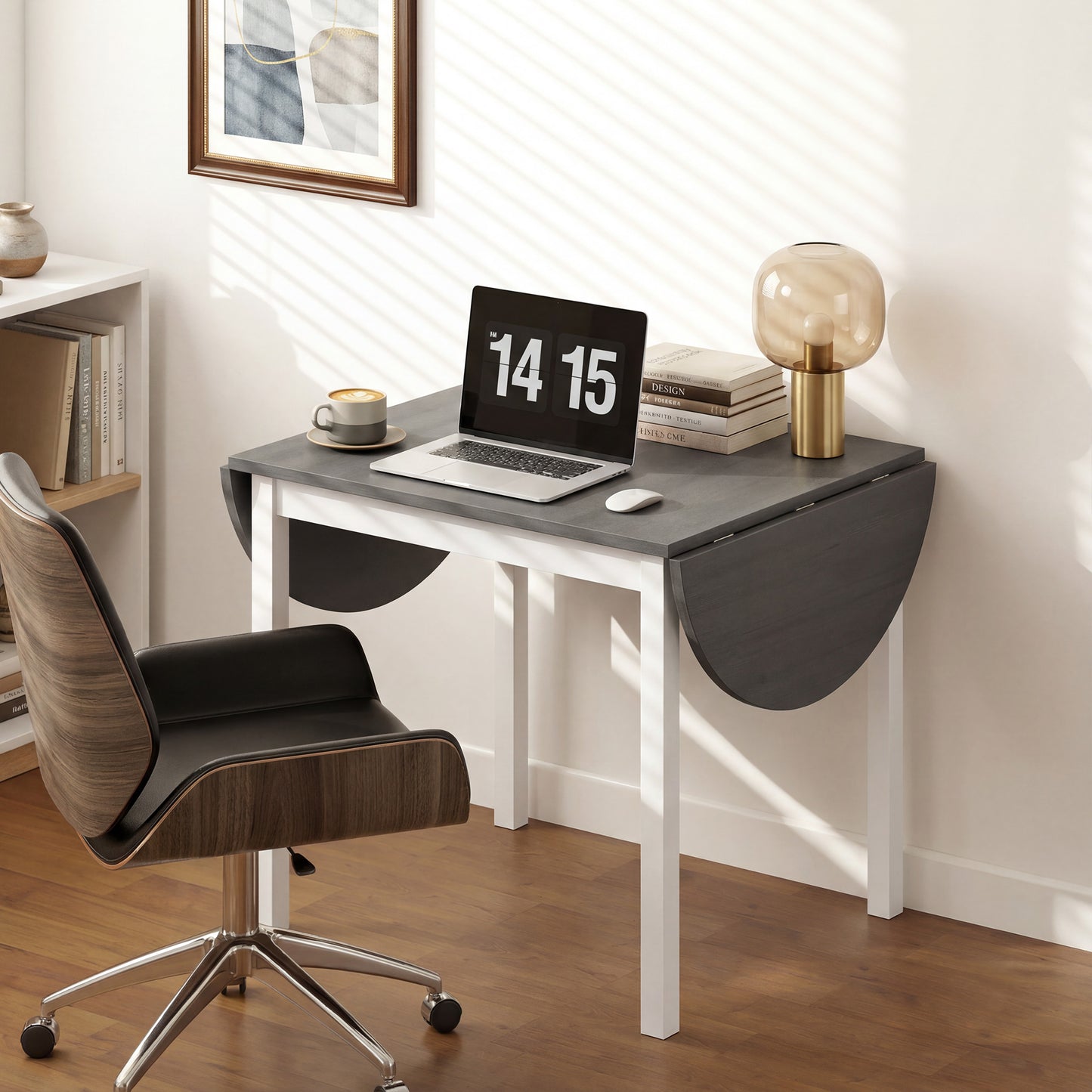 HOMCOM 4 To 6 Person Wooden Drop Leaf Dining Table Grey Finish Extendable Space Saving