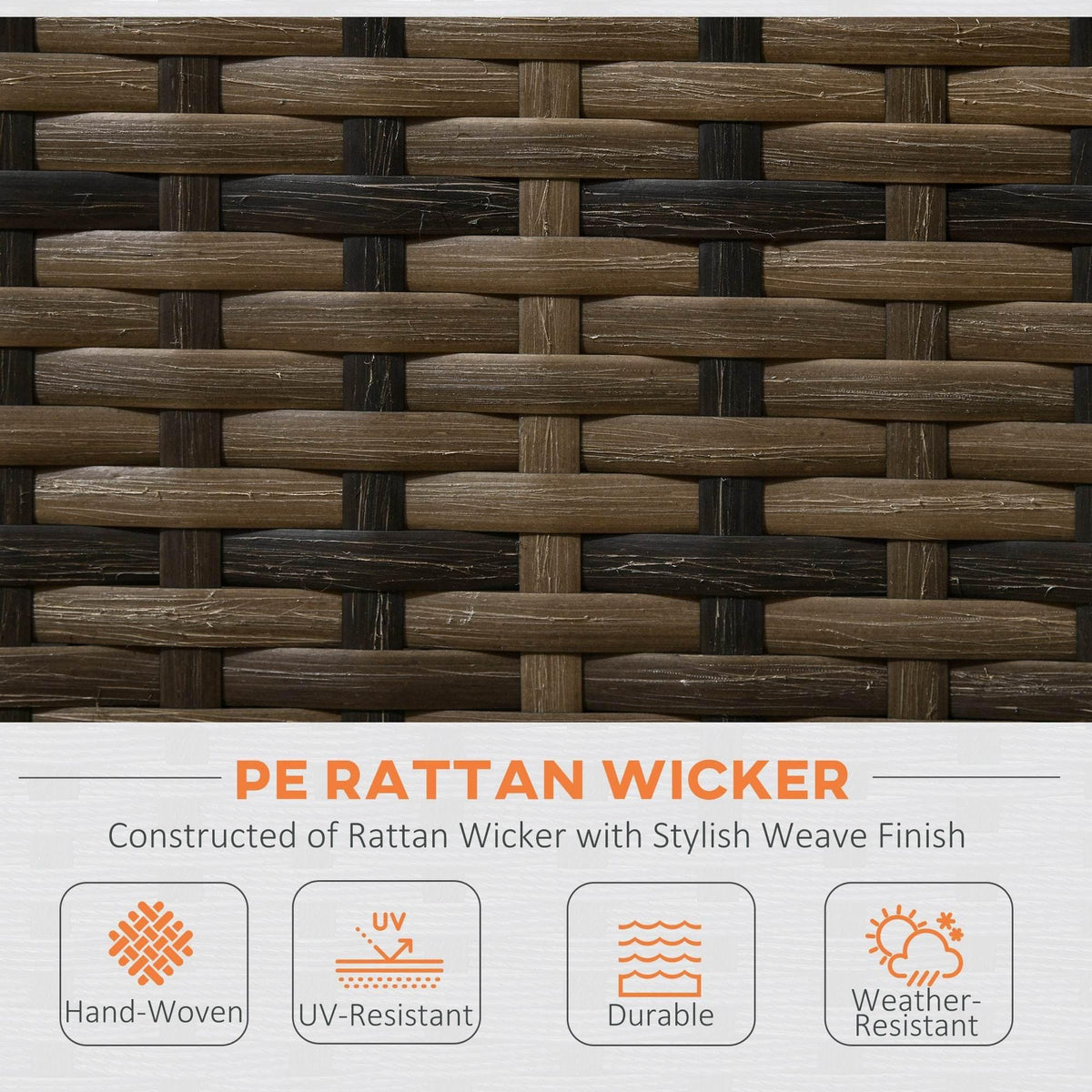 Dark brown rattan wicker weave close-up with outdoor protective finish