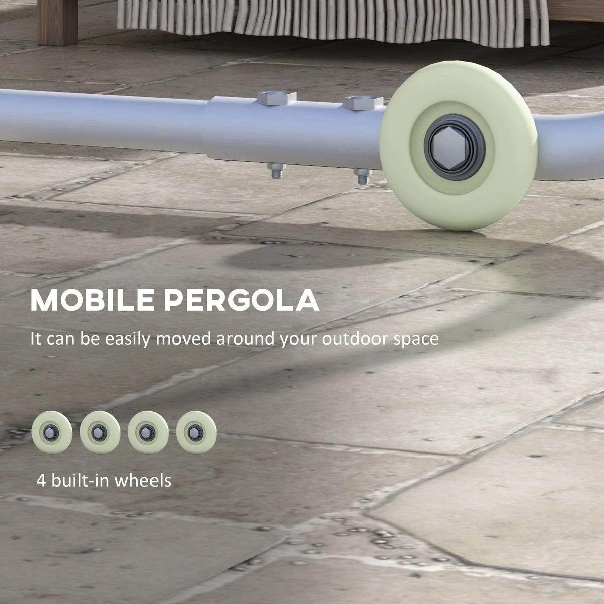 Portable pergola kit wheel on the base frame for easy mobility