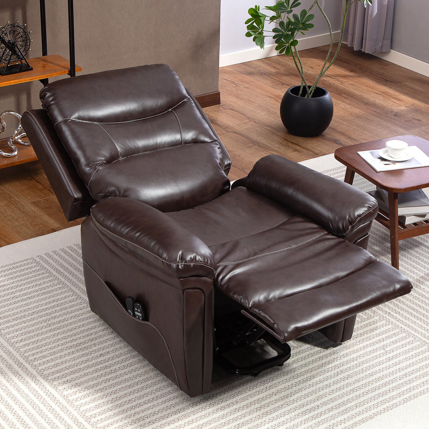 HOMCOM Power Lift Recliner Chair With Vibration Massage And Heat USB Brown With Remote Control