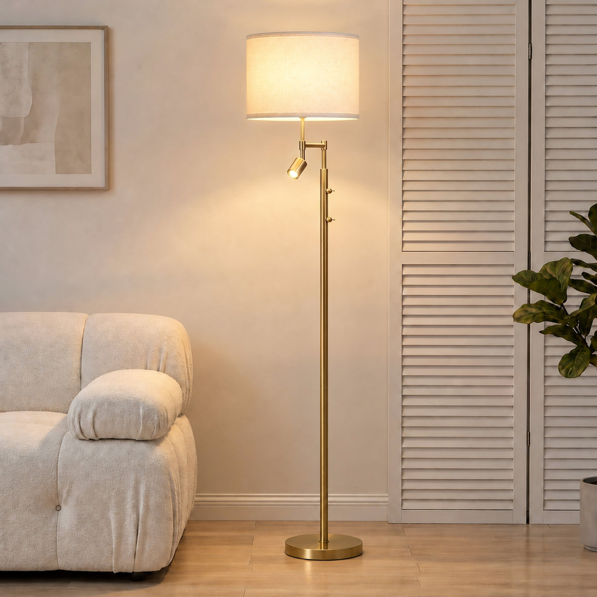 Homcom Modern Floor Lamp With Copper Finish And Built In Reading Light