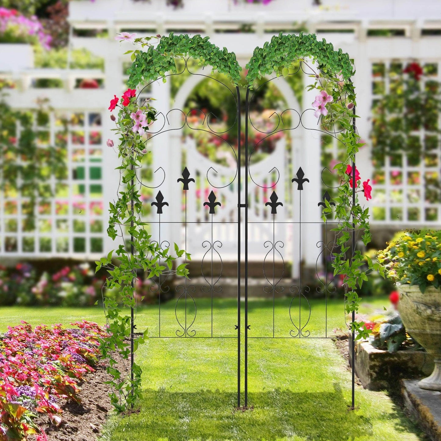 Outsunny Metal Trellis Set of 2, Garden Trellis for Climbing Plants Support Frames, Scrolls Design - ALL4U RETAILER LTD