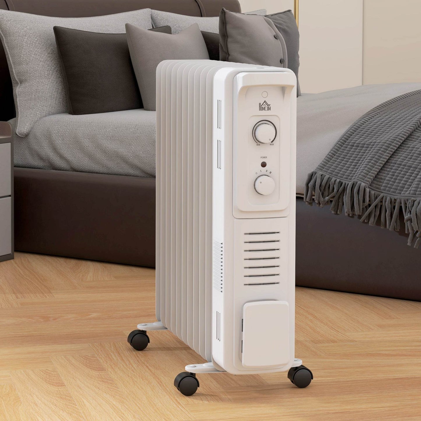 HOMCOM 2.5kW 11-Fin Oil Heater with Adjustable Thermostat - White - ALL4U RETAILER LTD