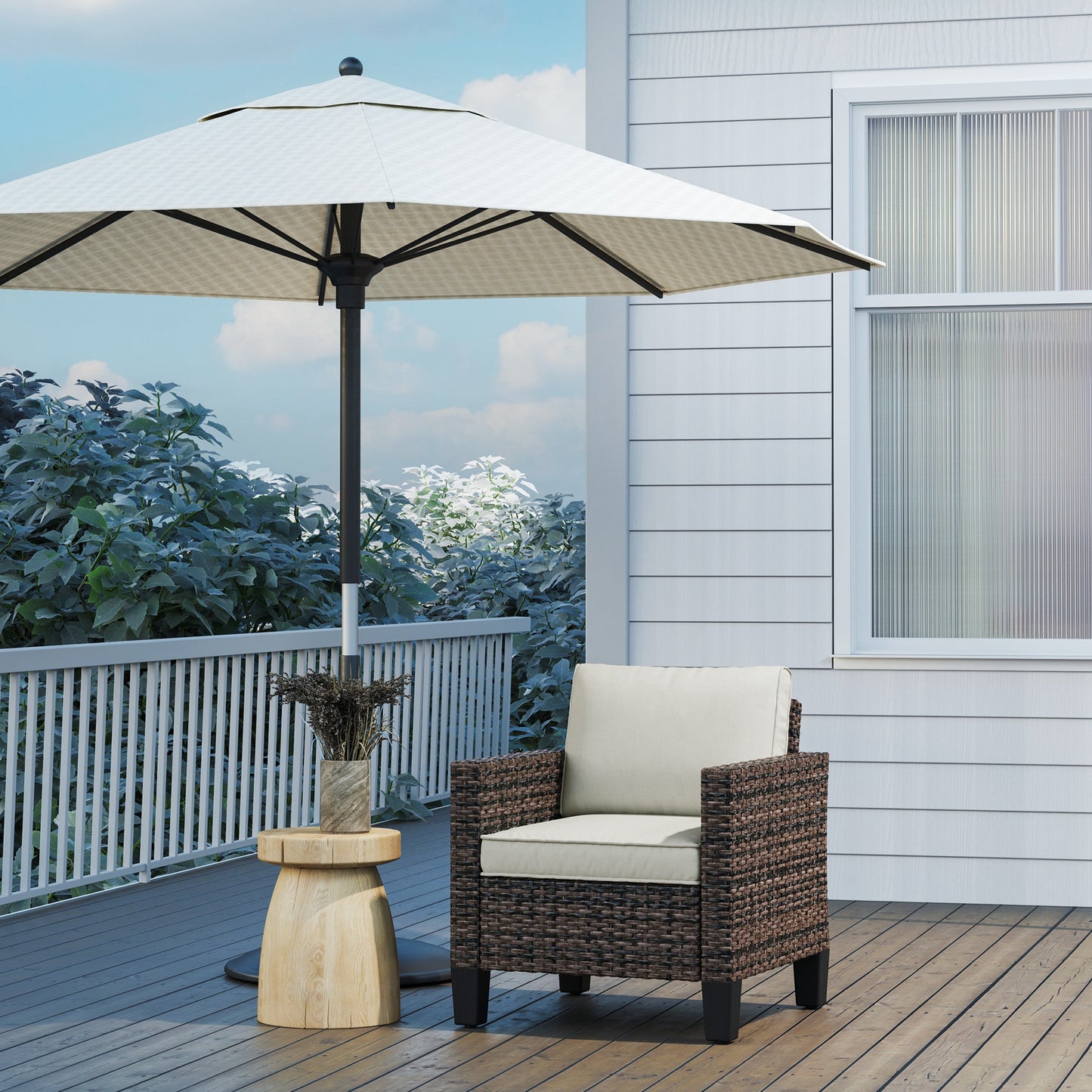 Outsunny Single Rattan Armchair With Cushions Brown Outdoor Garden Lounge Chair Removable Washable Cushion Covers