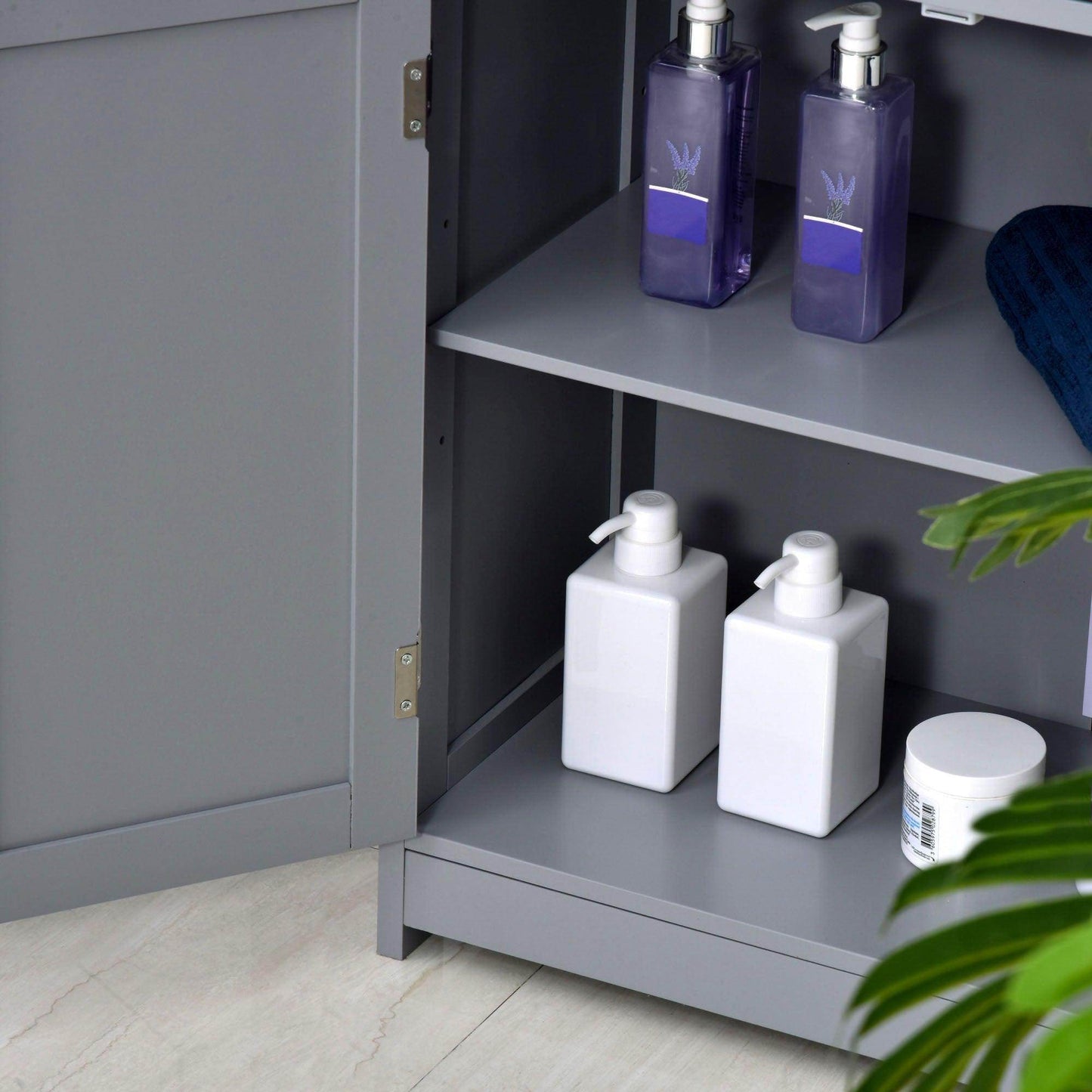Kleankin Bathroom Storage Cabinet - Traditional Style, Grey - ALL4U RETAILER LTD