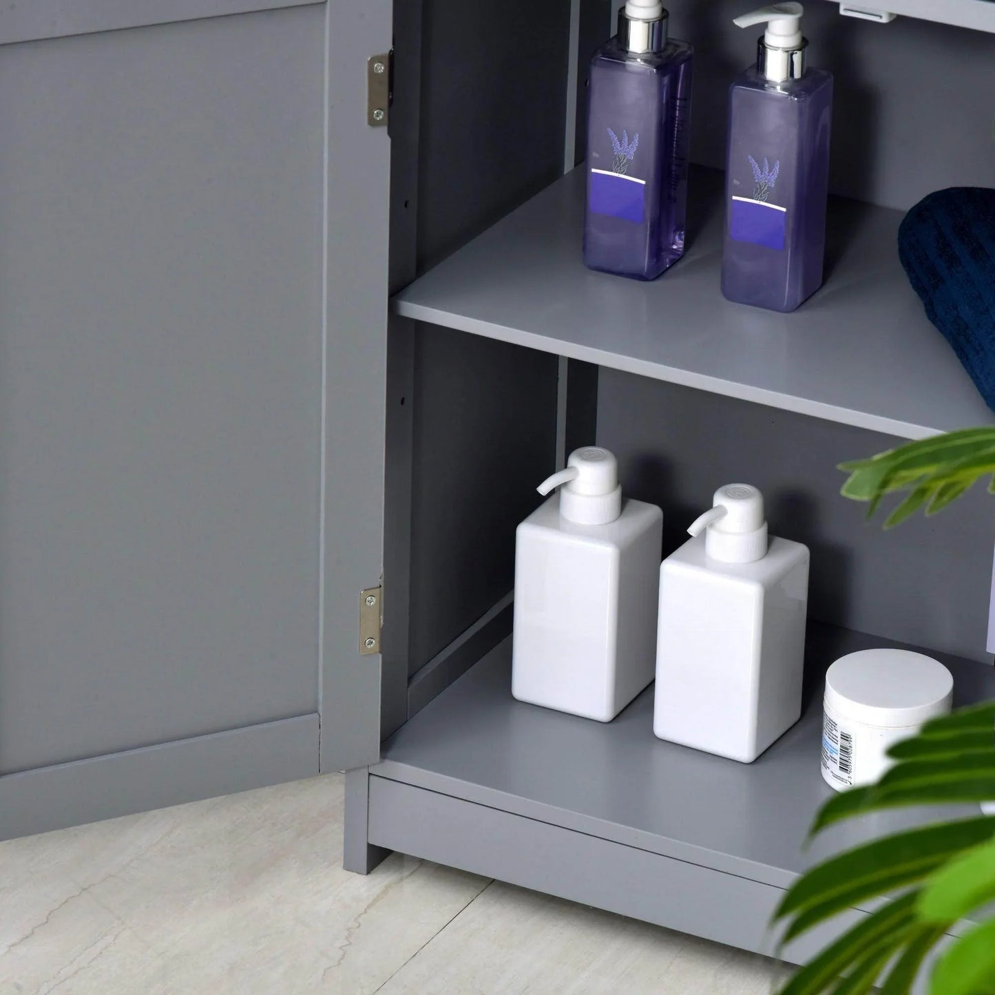 Kleankin Bathroom Storage Cabinet - Traditional Style, Grey - ALL4U RETAILER LTD
