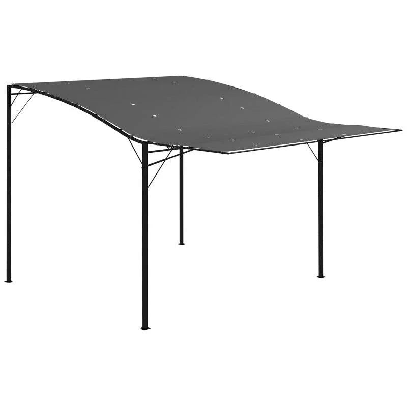 Charcoal grey metal gazebo with dark canopy roof and four corner legs