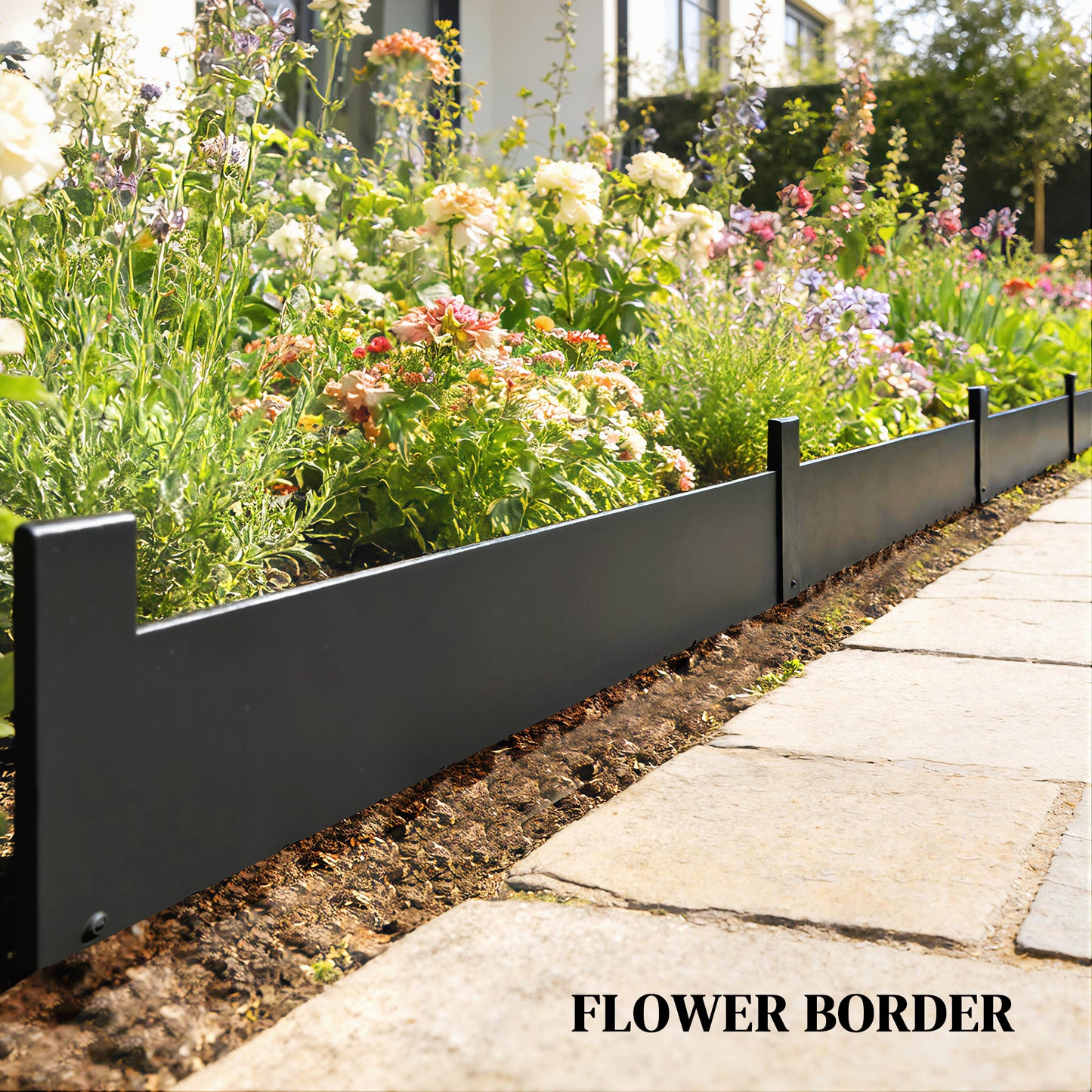 Outsunny 5 Pcs Metal Garden Fence Panels Picket Fence 115x20cm Weatherproof Black