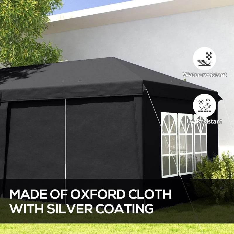 Dark grey pop-up gazebo canopy with curtained sidewalls and arched window panels