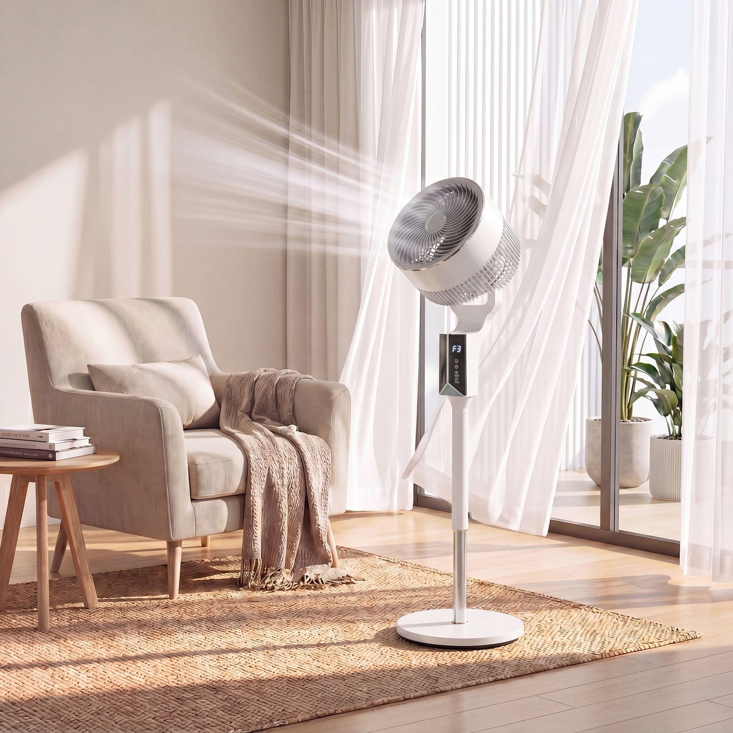 HOMCOM 20 Decibel Silent Pedestal Fan With Remote 46 Inch 85 Degree Oscillation 8 Speeds Aromatherapy Pad White