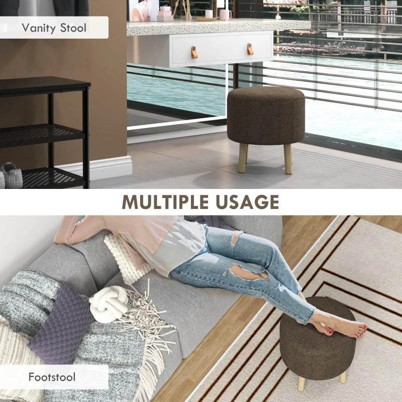 HOMCOM Round Ottoman Stool with Storage - Linen Fabric Upholstered Footrest, Padded Seat, Hidden Compartment, Wood Legs - Brown - ALL4U RETAILER LTD