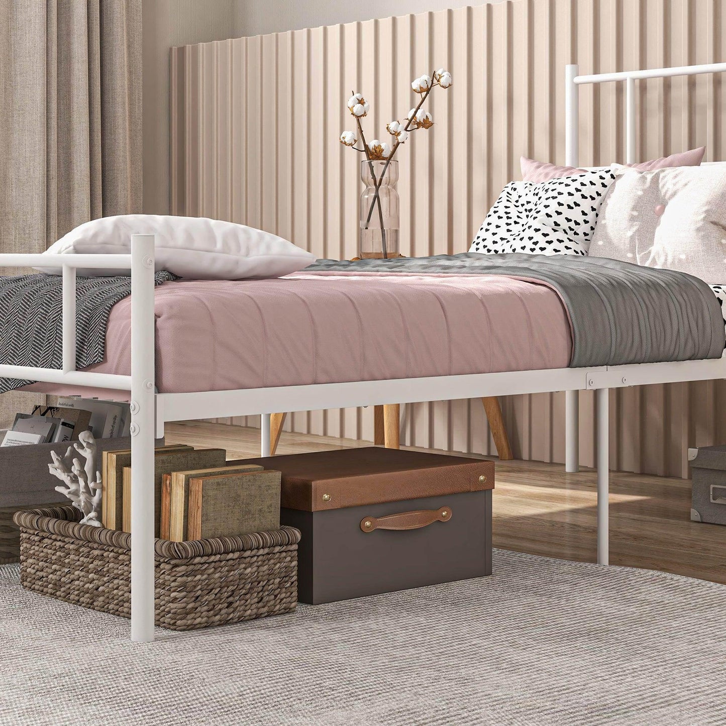 HOMCOM Single Bed Frame, Metal Bed Base with Headboard and Footboard, Metal Slat Support and 31cm Underbed Storage Space - ALL4U RETAILER LTD