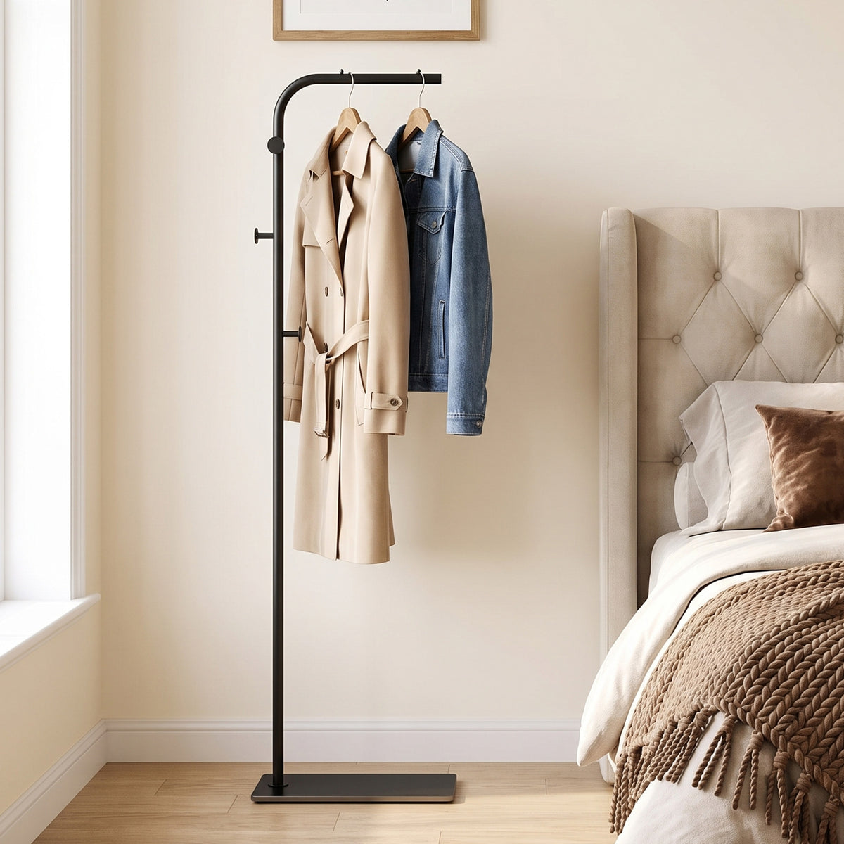 Homcom Clothing Rack With 3 Hooks Garment Stand For Bedroom Black